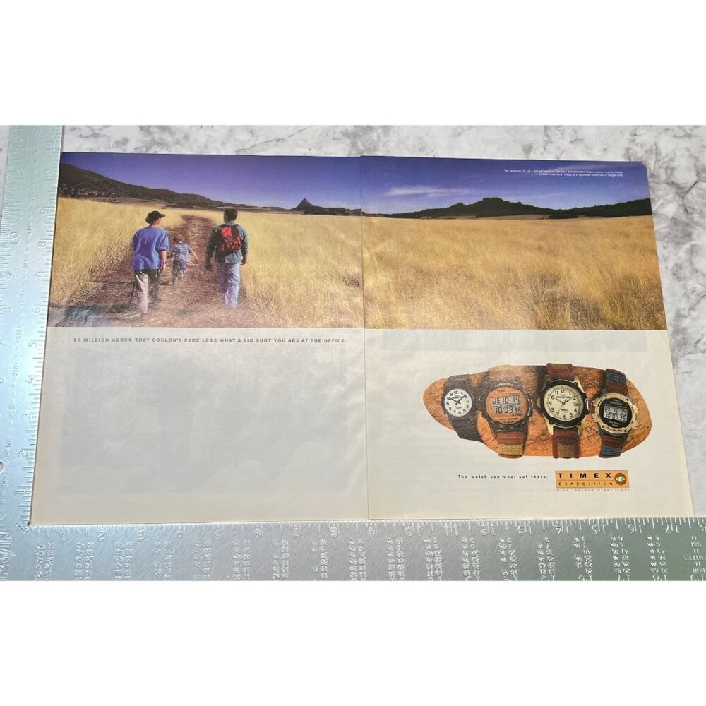 Timex Expedition Watches Print Ad Vintage 90s Outdoors Indiglo Night Light 2 Pag - Picture 2 of 6